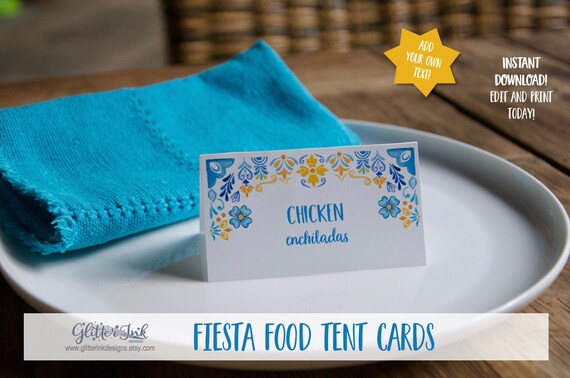 Mexican fiesta food tent cards cinco de mayo birthday bridal shower ...