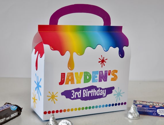 Art party favor box - rainbow paint party personalized PDF printable template for birthday party gable treat box Il_570xn