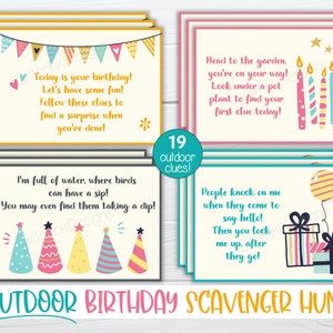 Outdoor Birthday scavenger hunt / Kids treasure hunt clues / Birthday party printable scavenger hunt clue cards for outside party games image 2