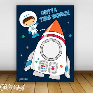 PRINTABLE 36x48&quot; Outer space party photo booth frame / Space photo booth prop backdrop / Astronaut rocket party photo prop decoration