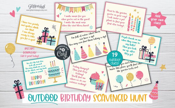 Outdoor Birthday scavenger hunt / Kids treasure hunt clues / Birthday party printable scavenger hunt clue cards for outside party games Il_570xn