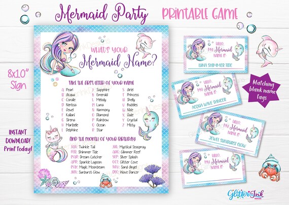What's your Mermaid name printable party game / Mermaid party name ...