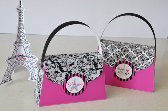 Ooh La La Party Favor Bags Paris Gift Bags Pink Black Pink White Stripe Favor Bags 10 Paris Cafe Favor Bags Small Shopping Bags
