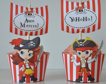 Pirate Party cupcake toppers and wrappers / Pirate ship sails party favors / Pirate birthday printable decorations