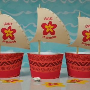 Moana cupcake wrappers and cupcake toppers / Moana party favors / Moana birthday party printables / Moana decorations / Hawaiian party