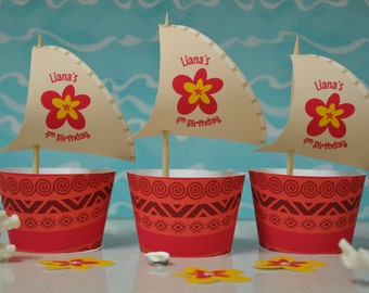 Moana cupcake wrappers and cupcake toppers / Moana party favors / Moana birthday party printables / Moana decorations / Hawaiian party