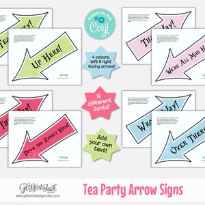 Alice in Wonderland Mad Hatter Tea Party arrow signs / Vintage Tea party Photo booth props / Edit and download with Corjl image 5