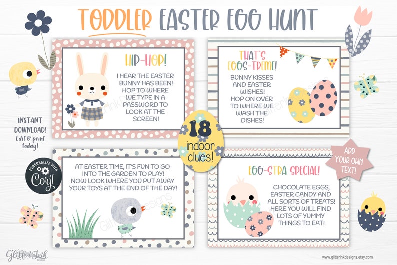 Toddler Easter scavenger hunt easy clues / Printable Easter egg hunt indoors / Editable kids treasure hunt clues / Easter bunny party games image 5