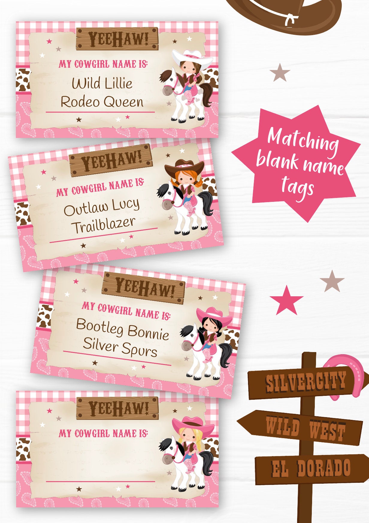 What's Your Cowgirl Name Game (1 Cowgirl Theme Sign and 30 Name Tag  Stickers), Cowgirl Game Party Decoration, Birthday Game for Kids, Family  Game-5