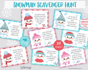 Christmas scavenger hunt / White Christmas treasure hunt for kids / Snowman printable Christmas game / Winter onederland holiday games
