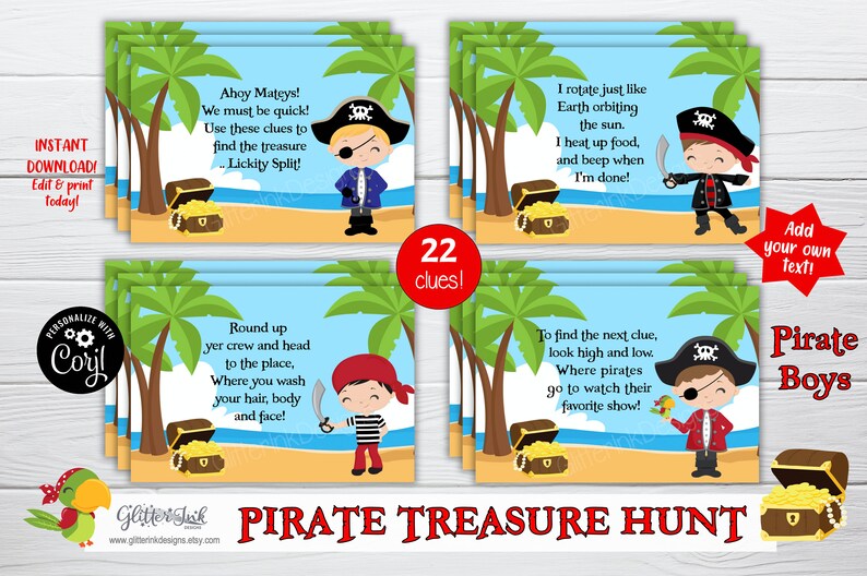 Aanwijzingen voor piratenspeurtocht voor kinderen voor kinderen / Kaarten voor piratenfeest speurtocht / Afdrukbare feestspellen piratenjongens schatkist afbeelding 4
