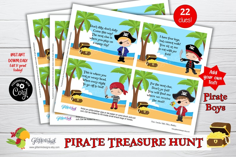 Aanwijzingen voor piratenspeurtocht voor kinderen voor kinderen / Kaarten voor piratenfeest speurtocht / Afdrukbare feestspellen piratenjongens schatkist afbeelding 5