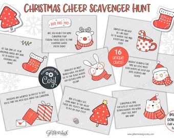 Christmas scavenger hunt clue cards / Christmas treasure hunt clues / Christmas animals indoors scavenger hunt for kids