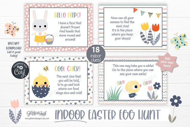 Indoor Easter scavenger hunt for kids / Easter egg hunt clues editable / Easter printable treasure hunt / Easter bunny hunt party games zdjęcie 7