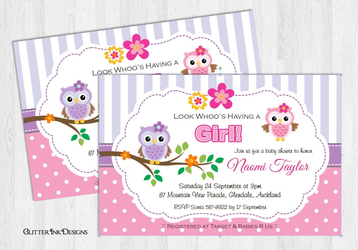 Owl baby shower invitation printable digital PDF or JPG file Etsy