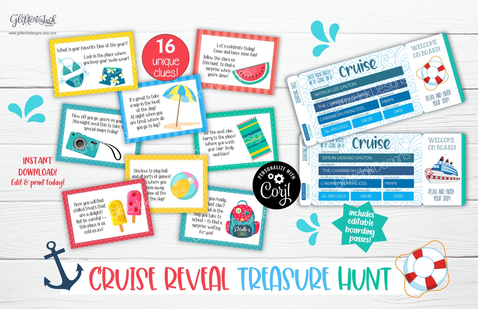 Surprise Cruise Trip Reveal Scavenger Hunt Boarding Pass Etsy