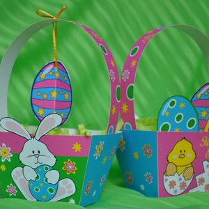 Mini Easter basket / Easter egg hunt Easter chick and Easter bunny printable basket / Printable Easter egg gift box / Easter favors