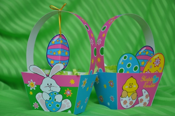 Easter Basket pdf printable gift basket for Easter egg hunt with Easter bunny, Easter chick and Easter eggs DIY craft INSTANT DOWNLOAD Il_570xn