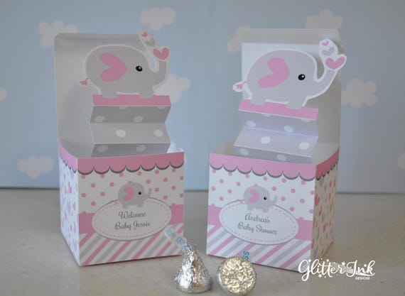 Pink And Grey Elephant Baby Shower Pop Up Favor Box Jack In Etsy