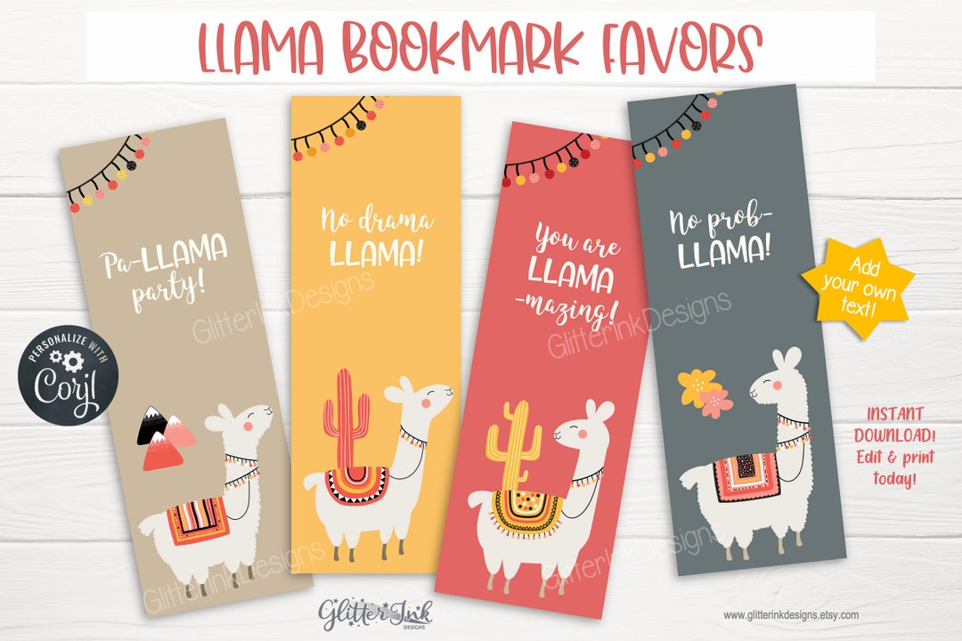 Llama Party Bookmark Favor / Llama Party Favors / Llama Birthday ...