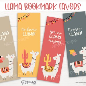 Llama party bookmark favor / Llama party favors / Llama birthday printable bookmarks / No drama llama bookmark card