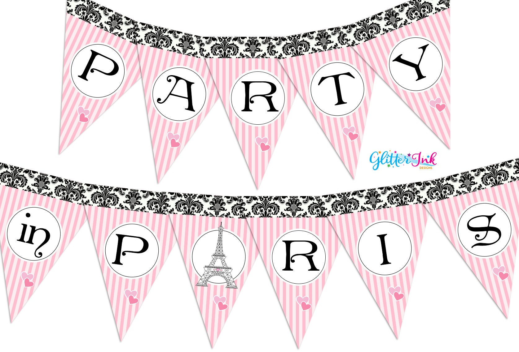 Paris Party banner / Paris banner pink stripes / Paris | Etsy