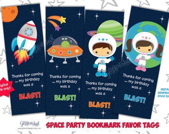 Outer space party bookmark favor / Rocket party favors / Spaceship thank you cards / Astronaut bookmarks / Printable bookmarks