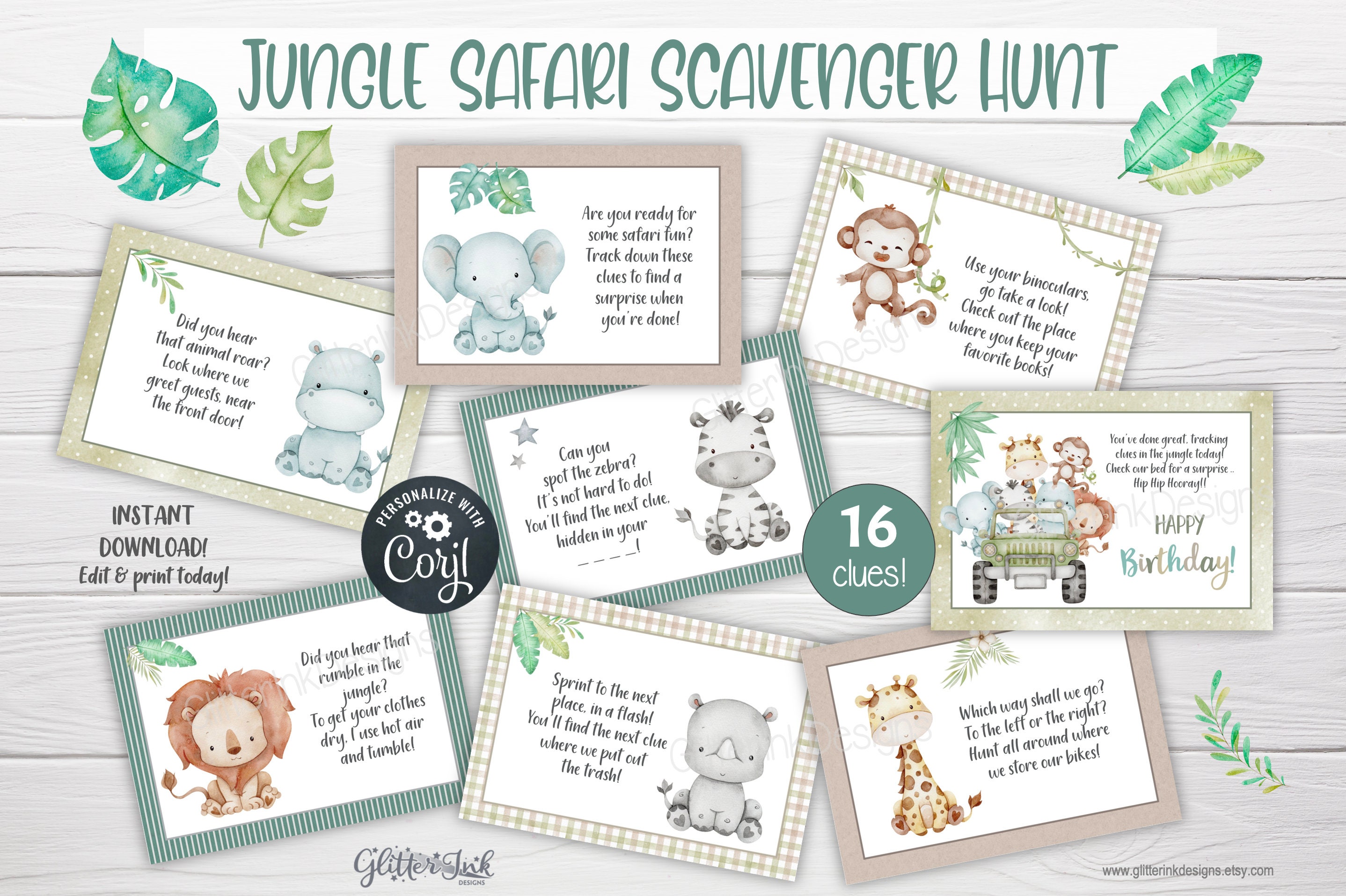 Safari Scavenger Hunt Clue Cards / Jungle Party Treasure Hunt Clues ...