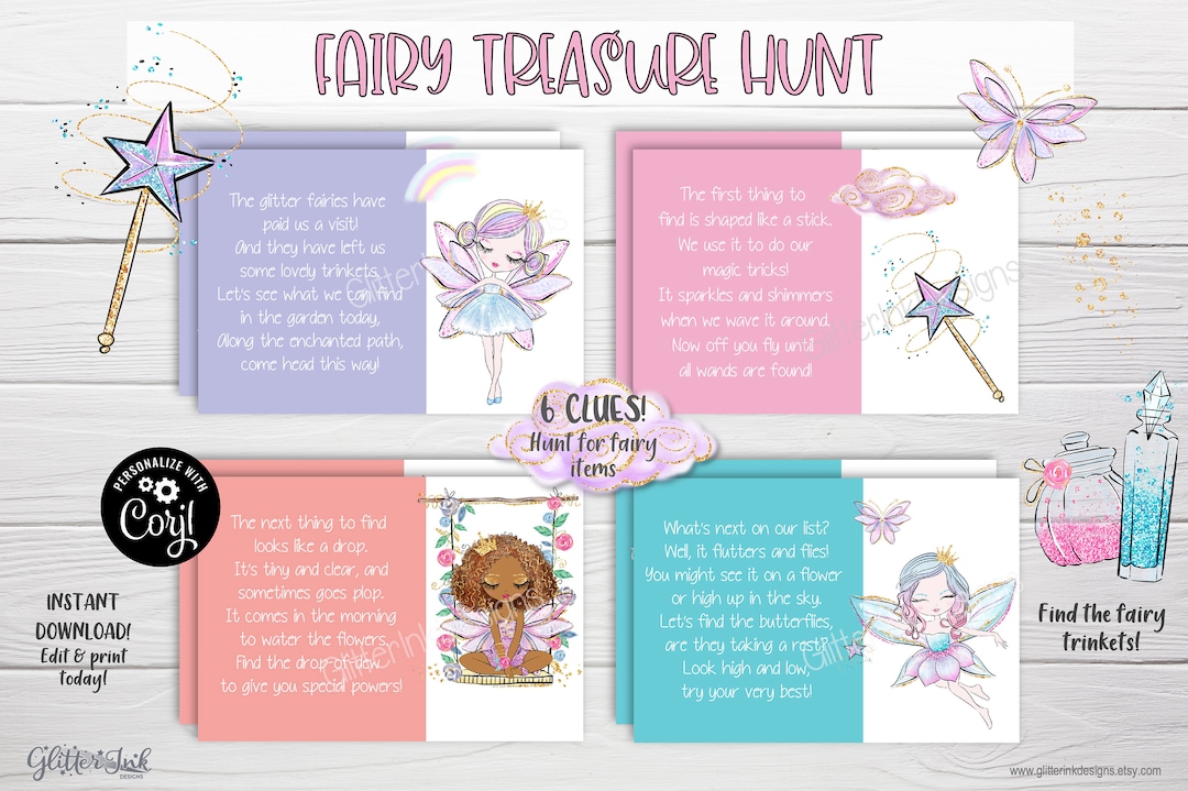 Fairy Scavenger Hunt Printable Clue Cards, Enchanted Garden Party Game ...