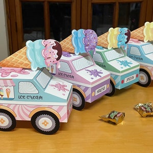 Set of 4 Ice cream truck printable favor box templates / Ice cream party favors / Editable ice cream treat box personalized party decoration