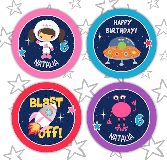 Outer space party cupcake toppers / rocket favor tags / astronaut party