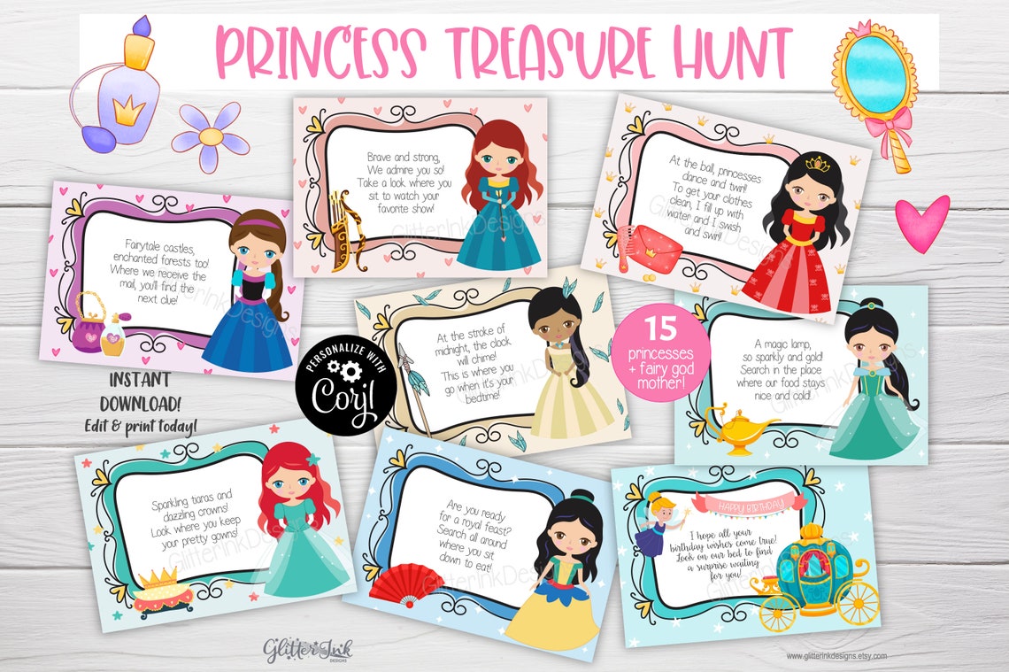 Fairytale Princess Printable Scavenger Hunt Clue Cards for Kids ...