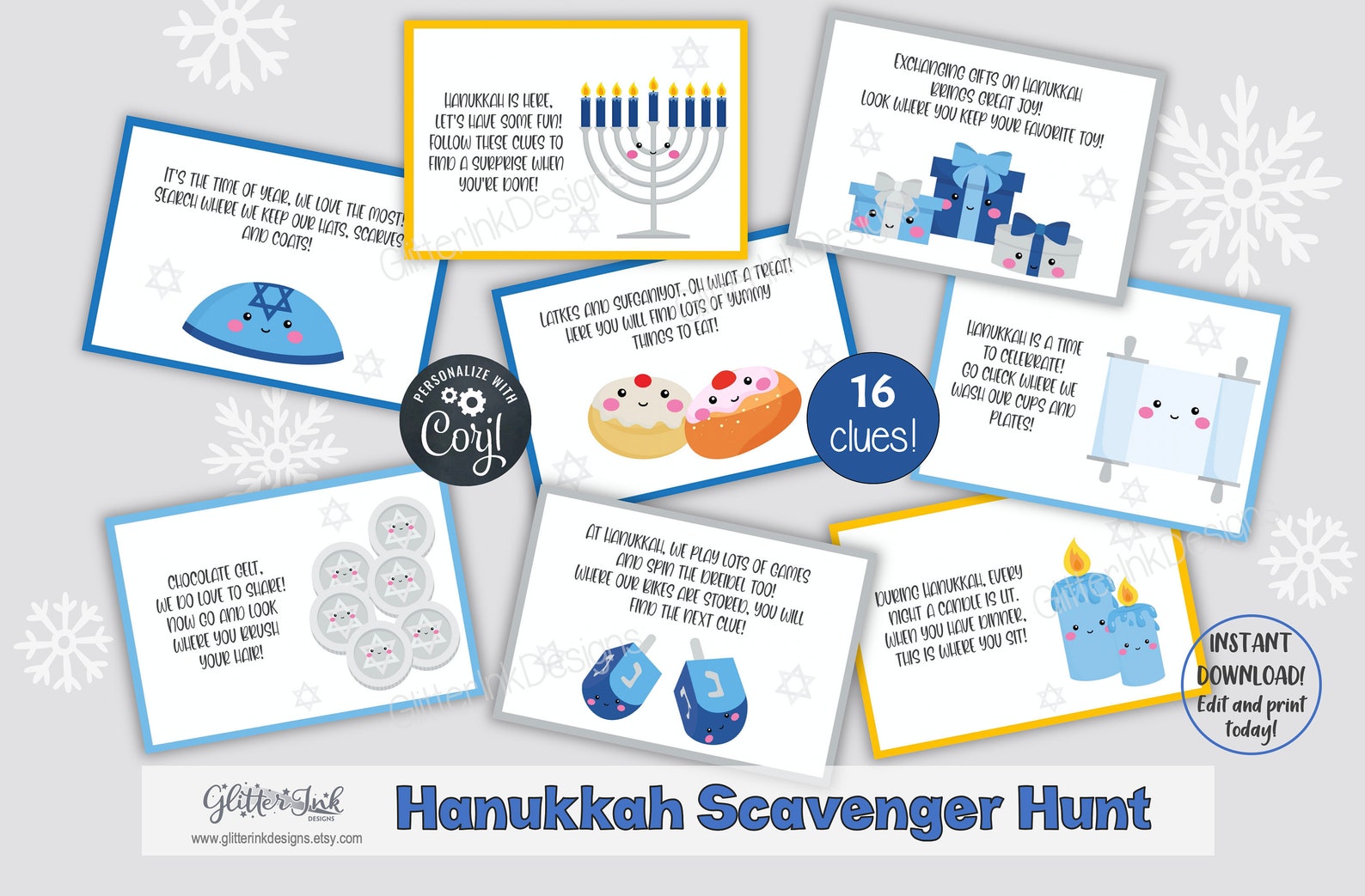 Hanukkah Scavenger Hunt Clue Cards Hanukkah Treasure Hunt Etsy