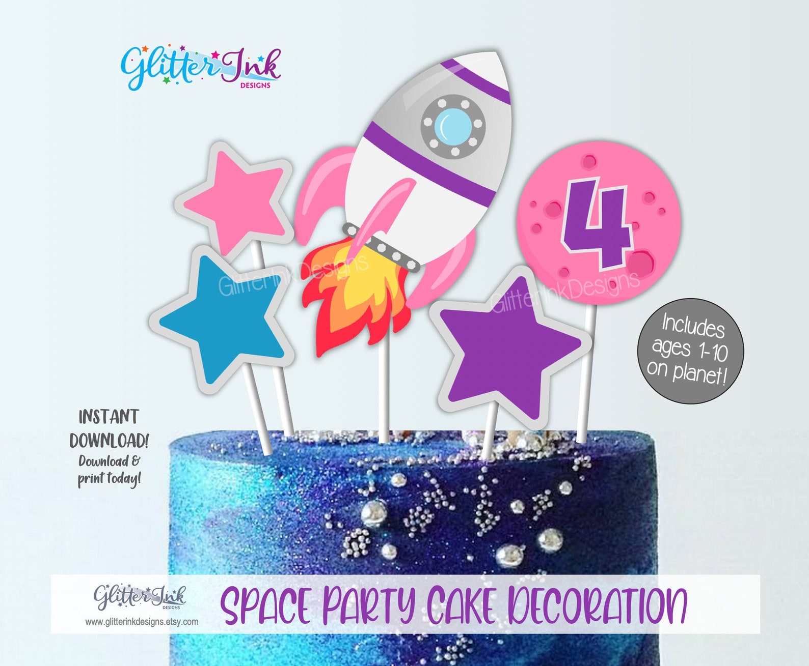 Outer space party printable cake topper / Outer space birthday | Etsy