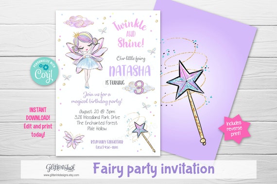 Fairy invitation / glitter fairies birthday party / enchanted garden magic wand / fairies invitation Il_570xn
