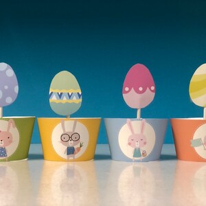 Easter cupcake wrappers and cupcake toppers - Easter bunny cupcake wrappers - Easter egg toppers favor tags - Printable Easter favors