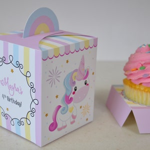 Unicorn party cupcake box / Rainbow unicorn treat boxes / Unicorn party favors / Unicorn favor box image 6