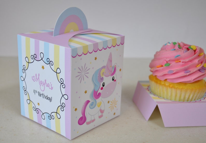 Unicorn party cupcake box / Rainbow unicorn treat boxes / Unicorn party favors / Unicorn favor box image 6