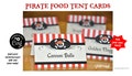 Pirate party printable food tent cards and labels, Editable birthday buffet table name tags, Edit and download with Corjl