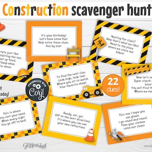 Baustellen Schatzsuche Hinweis Karten, Baustelle Schatzsuche Hinweise für Kindergeburtstag Spiel - sofort Download