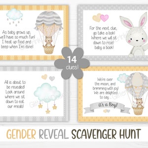 Gender reveal scavenger hunt clue cards for baby shower party games, Neutral nursery printable treasure hunt clues image 8