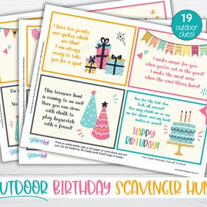 Outdoor Birthday scavenger hunt / Kids treasure hunt clues / Birthday party printable scavenger hunt clue cards for outside party games image 6