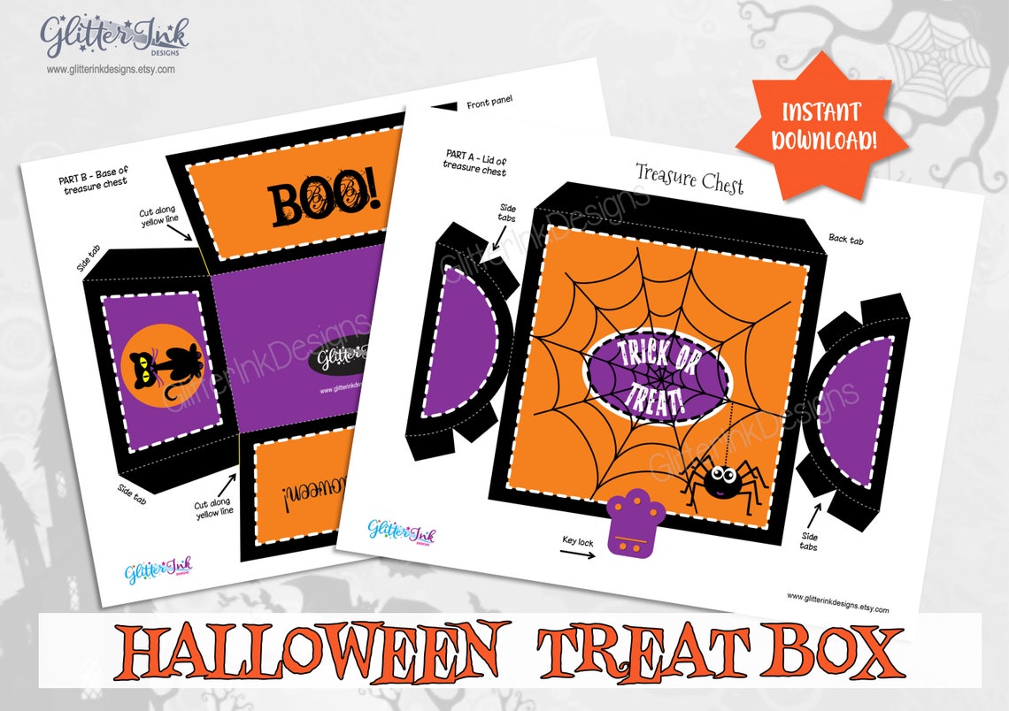 Halloween Treat Box / Halloween Treasure Chest / Printable Etsy