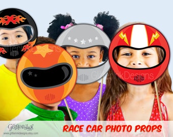 Race car party photo booth props / Racing car birthday Car photo booth / steering wheel, helmet photo props