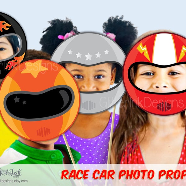 Race car party photo booth props / Racing car birthday Car photo booth / steering wheel, helmet photo props