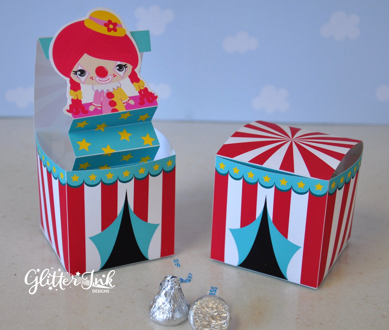 Circus Carnival Clown Jack in the Box Pop up Favor Box PDF