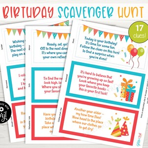 Birthday party scavenger hunt clue cards & sign / Birthday treasure hunt clues for kids / Printable birthday party game - instant download image 7