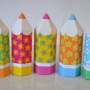 Modèle de boîte à crayons imprimable pour la rentrée des classes, crayons de couleur pour cadeau d'appréciation du professeur bricolage, cadeaux de remise des diplômes