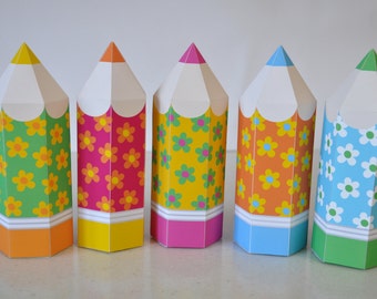 Back to school pencil box / Printable 3D Pencil favor box template / Teacher appreciation gift pencil treat boxes / Graduation pencil favors