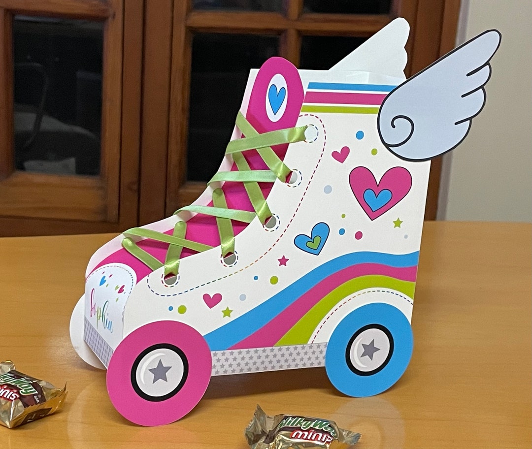 Roller Skate Party Favors Treat Box, Groovy Skating Birthday Printable